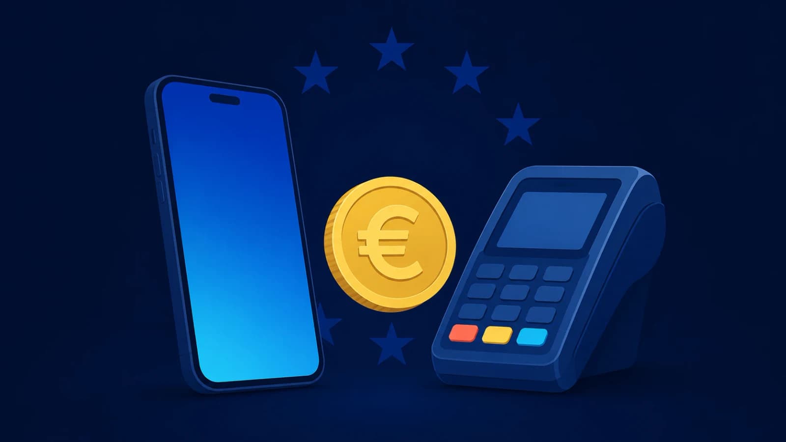A blue blank value disc moving between two abstract payment arches