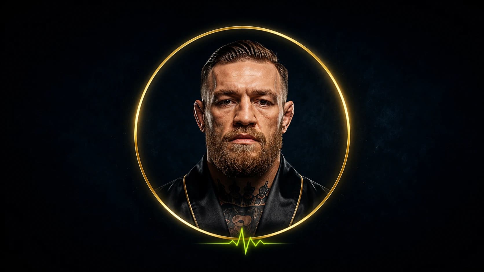Conor McGregor framed by a gold neon ring and green pulse line