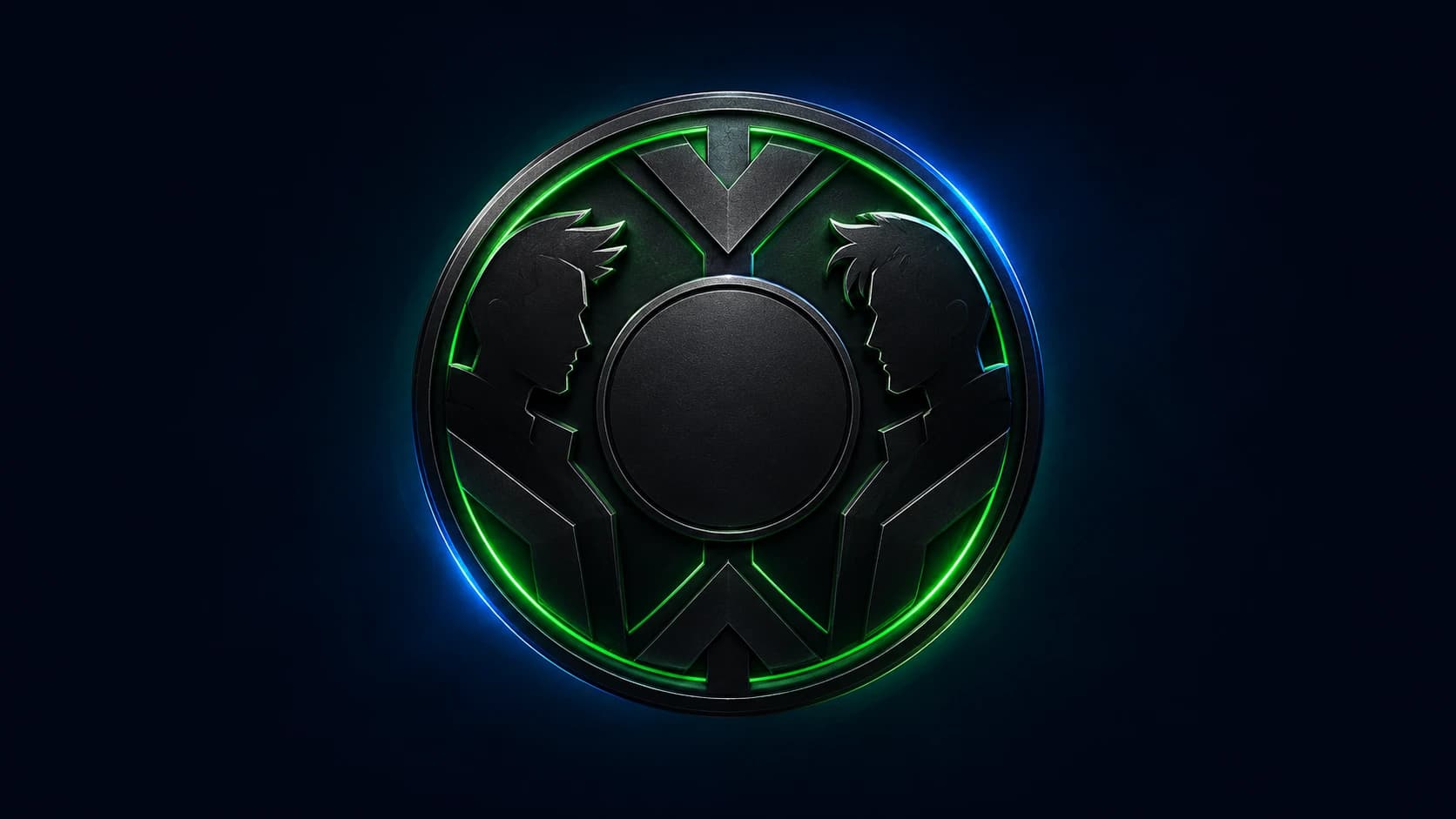 Neon green and blue versus emblem with two creator silhouettes